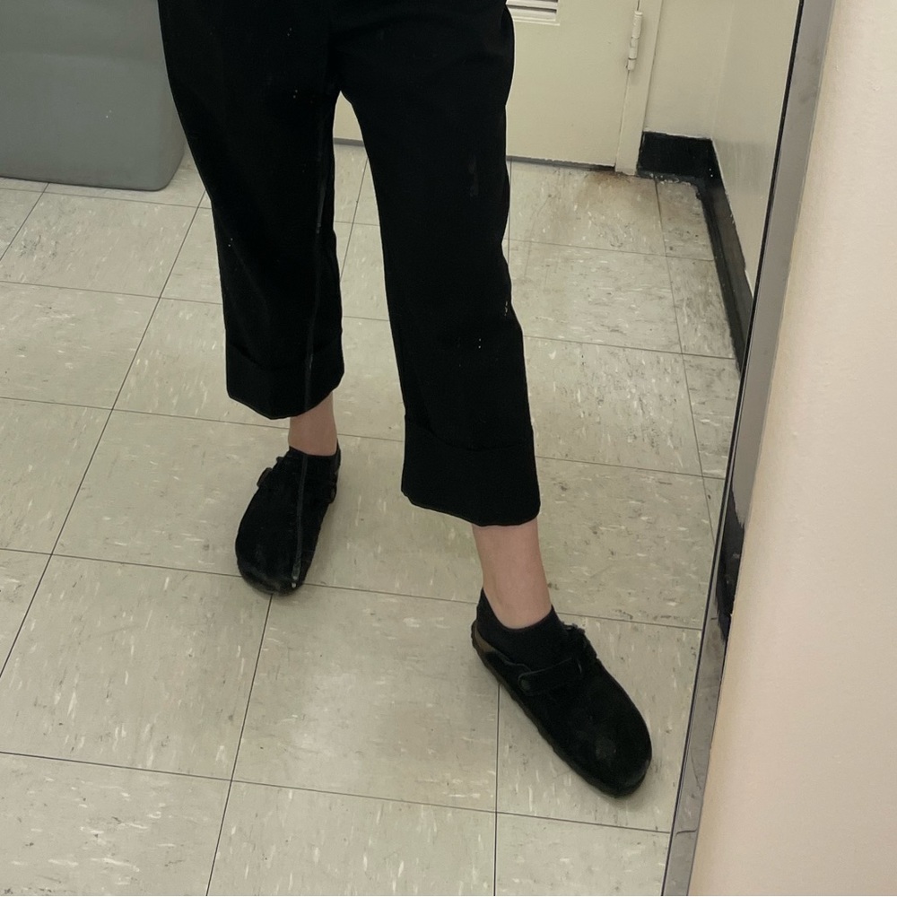 Birkenstock Boston Shearling Mules 41 Women's 10 Men's 8 Black Suede Leather